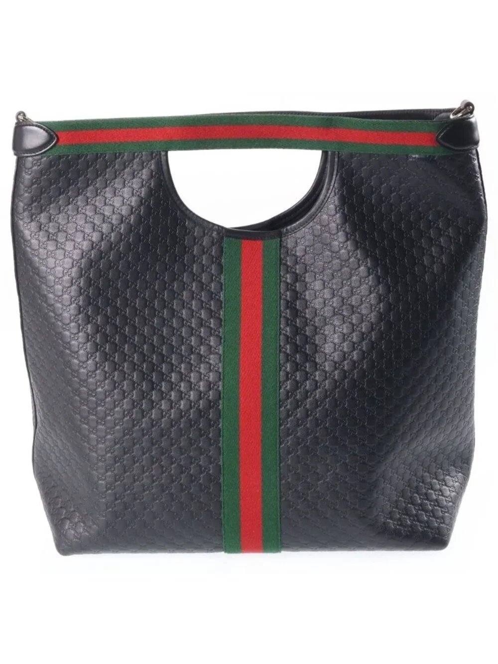 Gucci Ophidia Tote GG Embossed Shoulder Bag Black Leather Gold